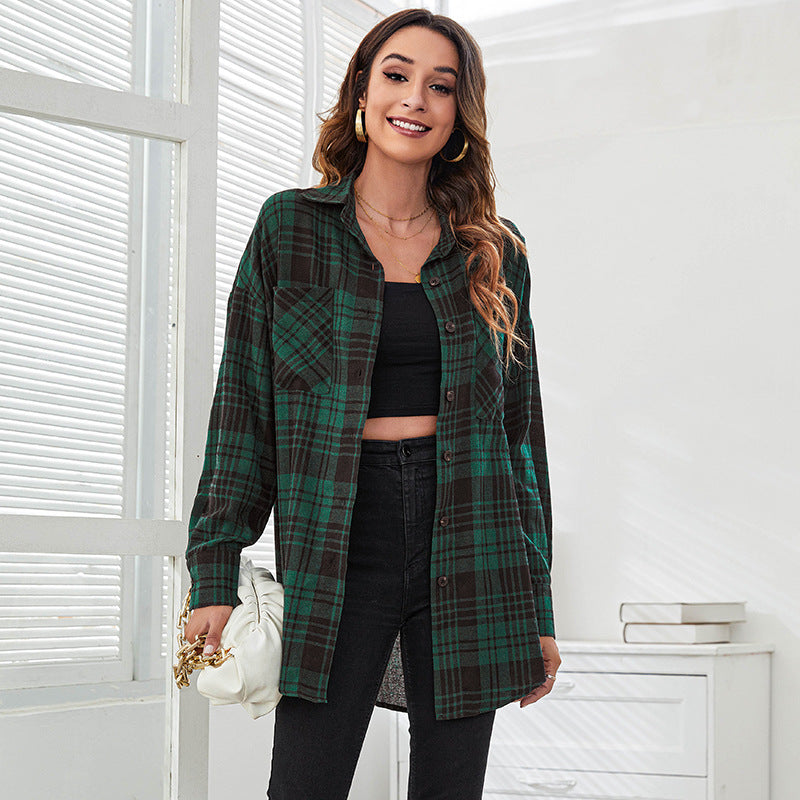 Casual Plaid Design Long Sleeves Shirts for Women