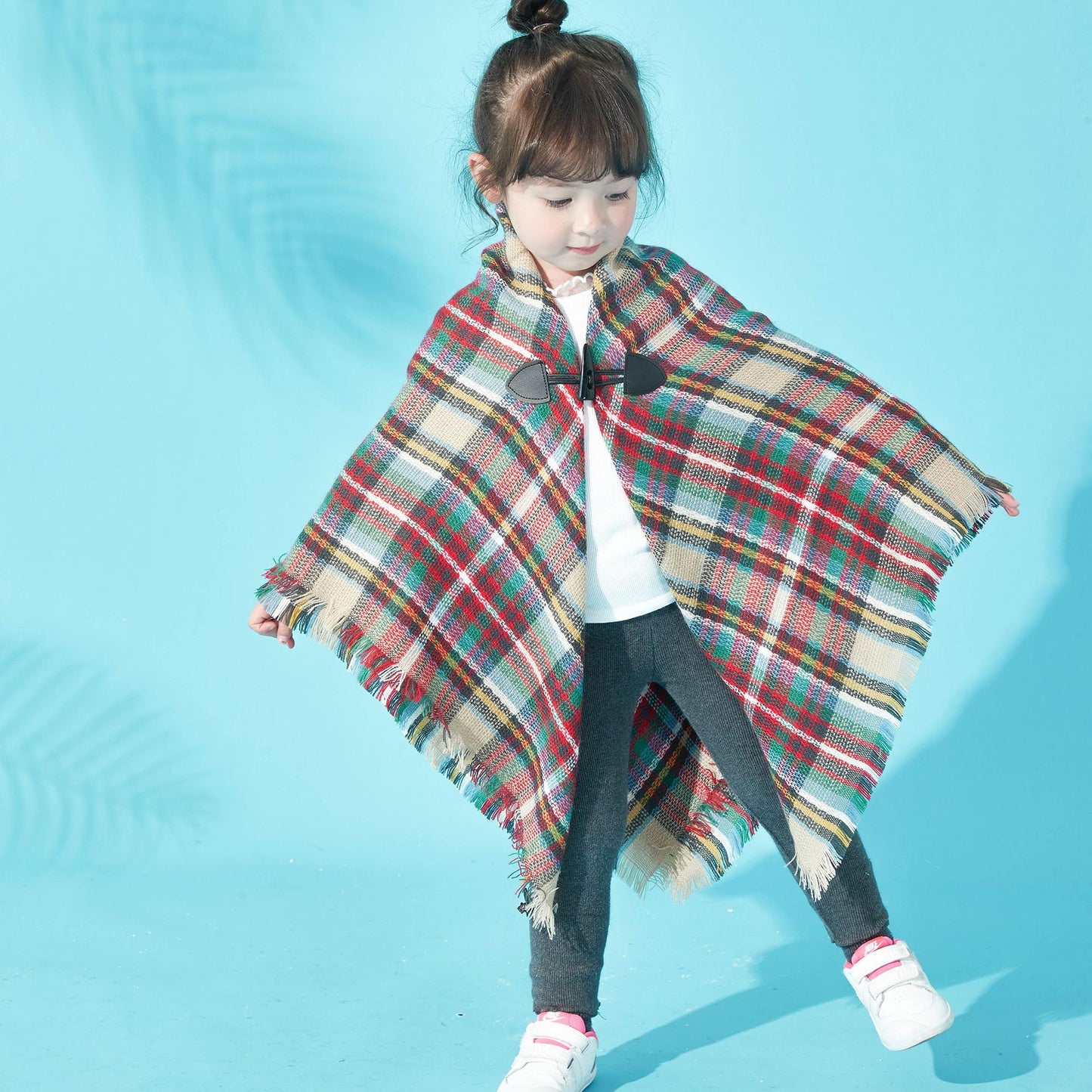 Winter Plaid Cloak Capes for Kids