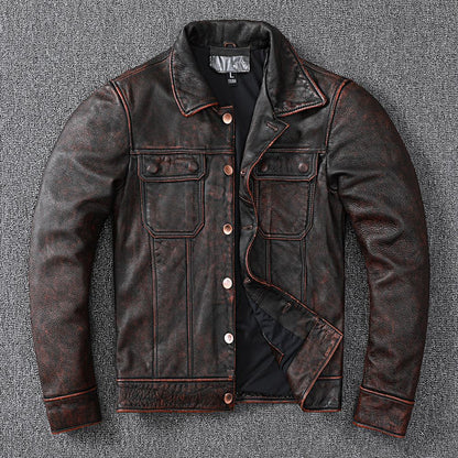 Vintage Cowhide Leather Overcoats Jackets for Men
