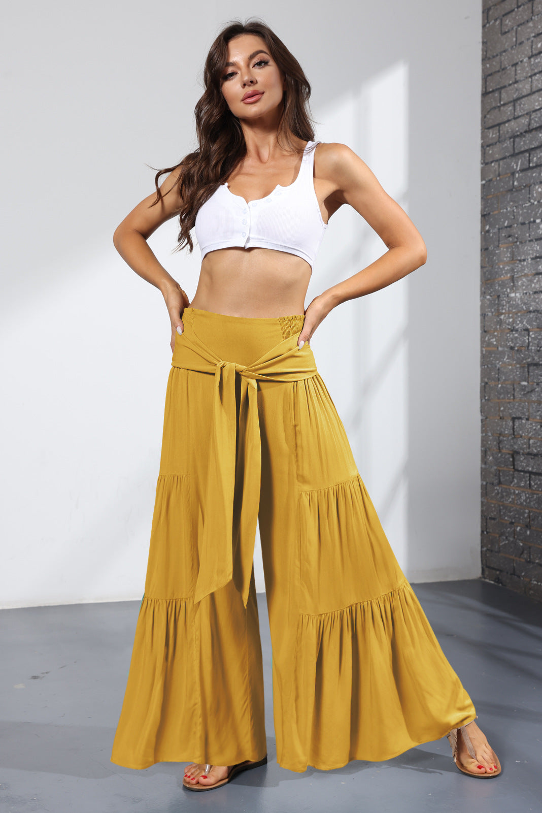 Casual Elastic Waist Wide Legs Pants
