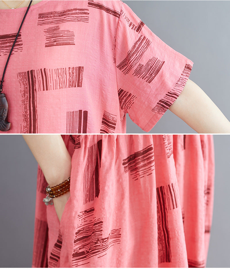 Summer Linen Short Sleeves Long Cozy Dresses