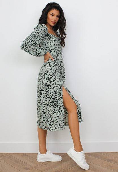 Women Square Neckline Fashon Split Fall Dresses-STYLEGOING