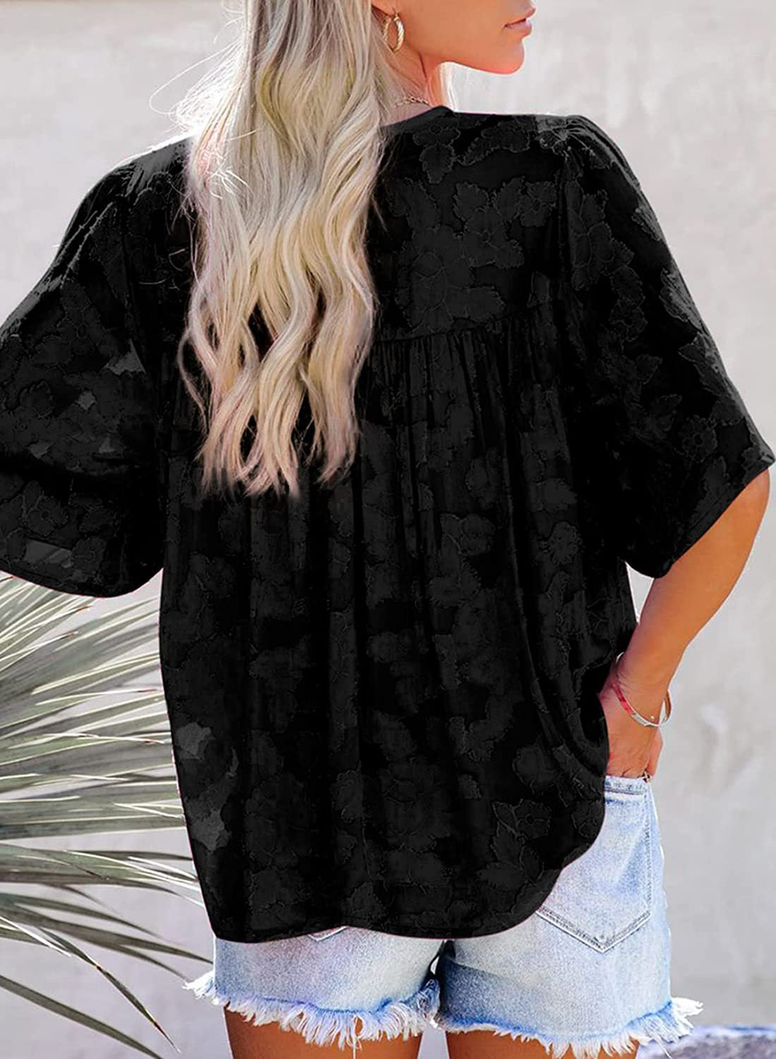 Casual Trumpet Sleeves Summer Lace Blouses