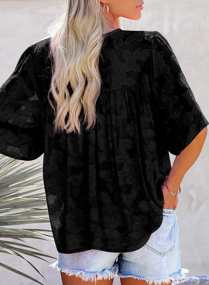 Casual Trumpet Sleeves Summer Lace Blouses