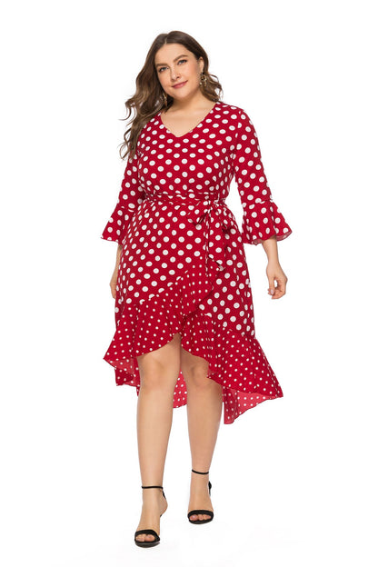 Summer Polk Dot Print Plus Sizes Dresses-STYLEGOING