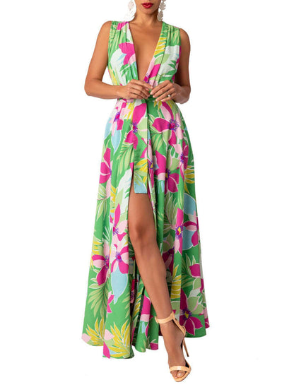Sexy Floral Print Summer Long Dresses