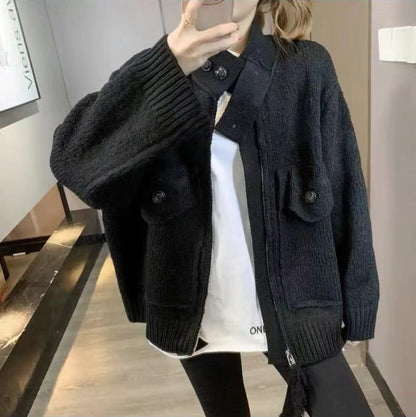 Women Zipper Knitting Cardigan Sweater Coats