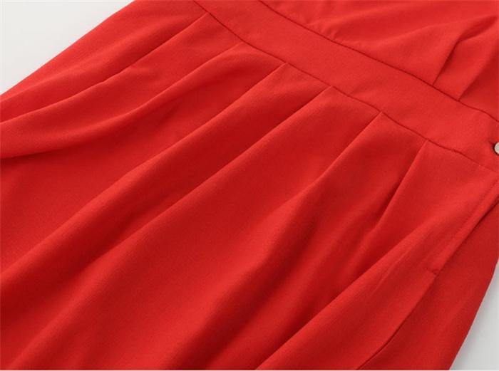 Red Women Strps Midi Length Dresses-STYLEGOING