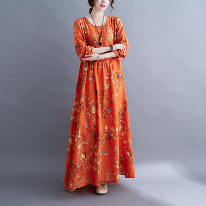 Orange Vintage Long Sleeves Fall Dresses