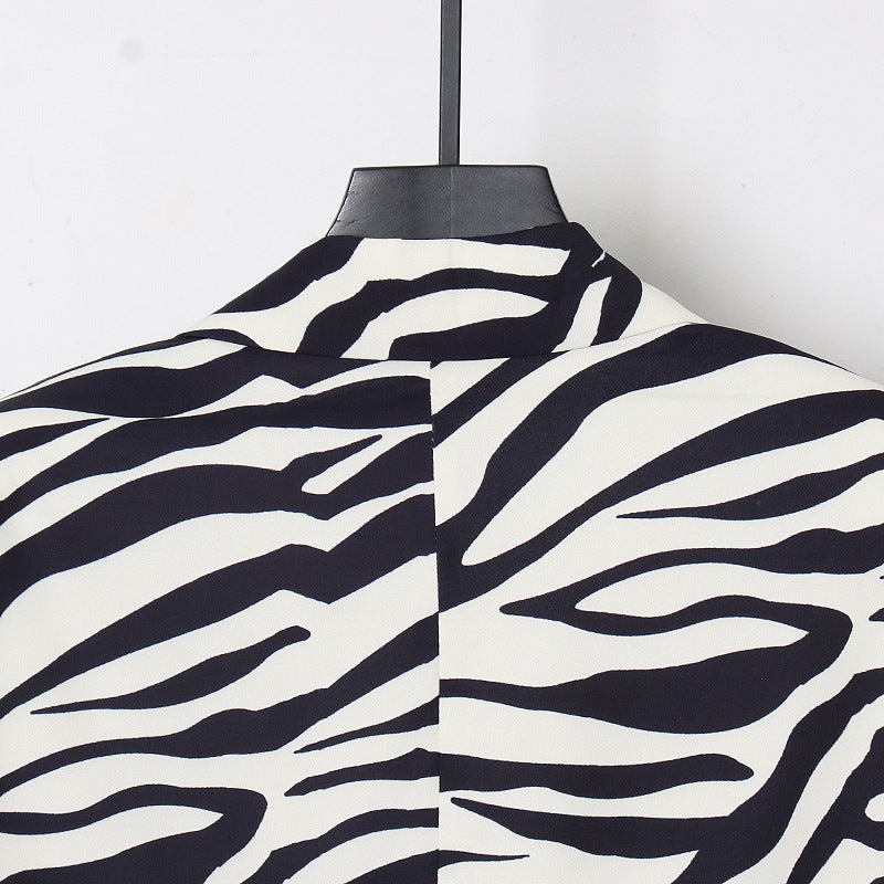 Women Zebra Print Office Lady Blazer Coats