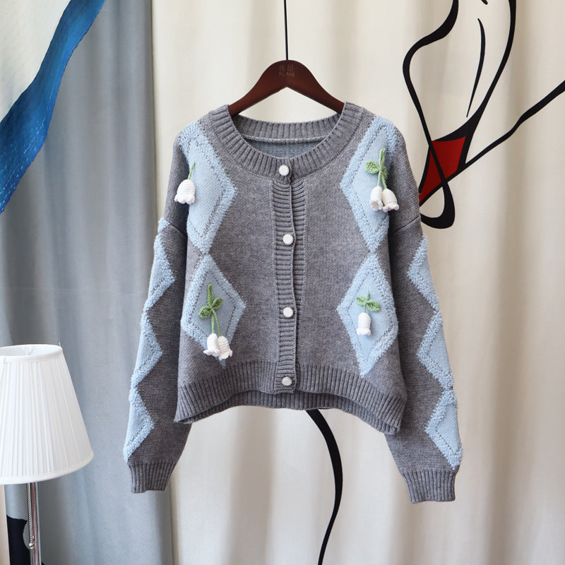 Lovely 3d Flowers Design Knitted Overcoats