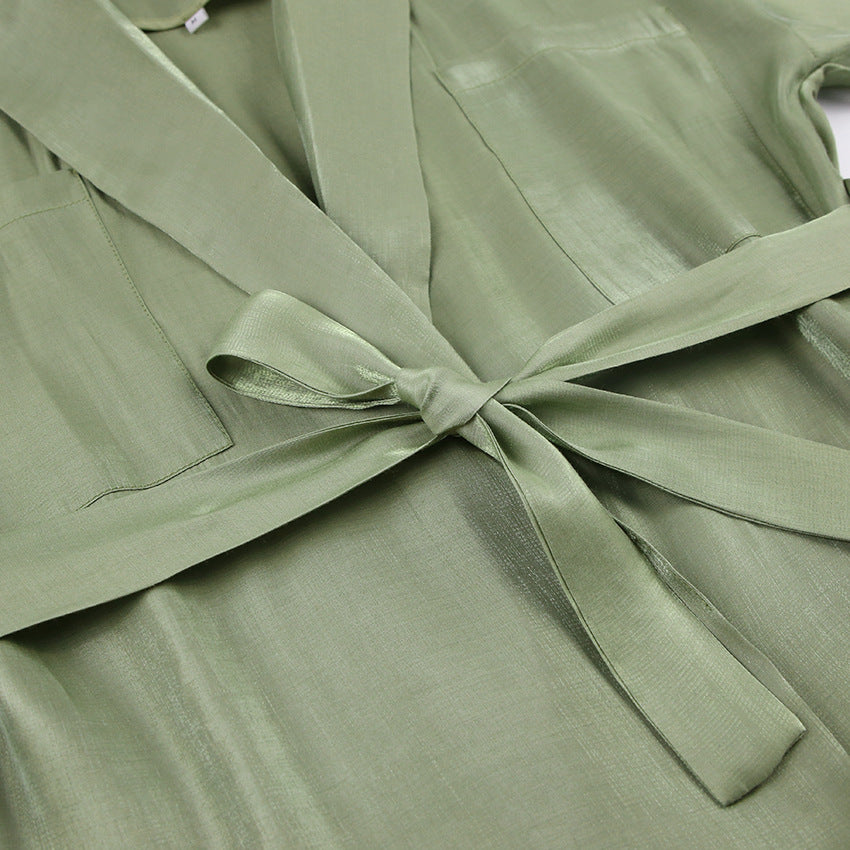 Casual Satin Women Long Sleeves Shirts and Wide Leg Pants