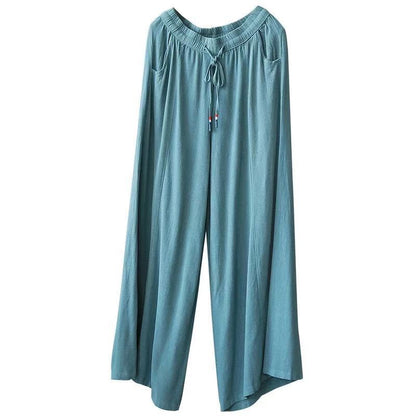 Vintage Linen Elastic Waist Summer Wide Legs Pants for Women