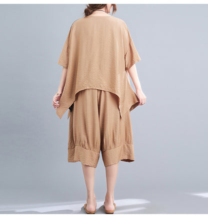 Casual Summer Irregular T Shirts and Wide Legs Cropped Pants