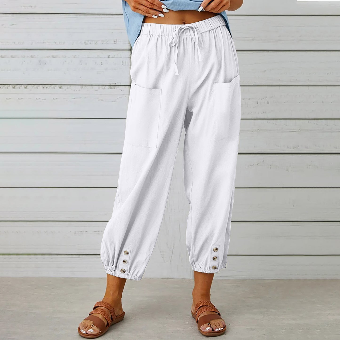 Casual High Waist Linen Wide Legs Pants for Women