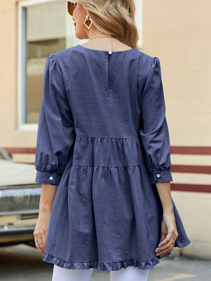 Casual 3/4 Length Sleeves Women Top Blouses