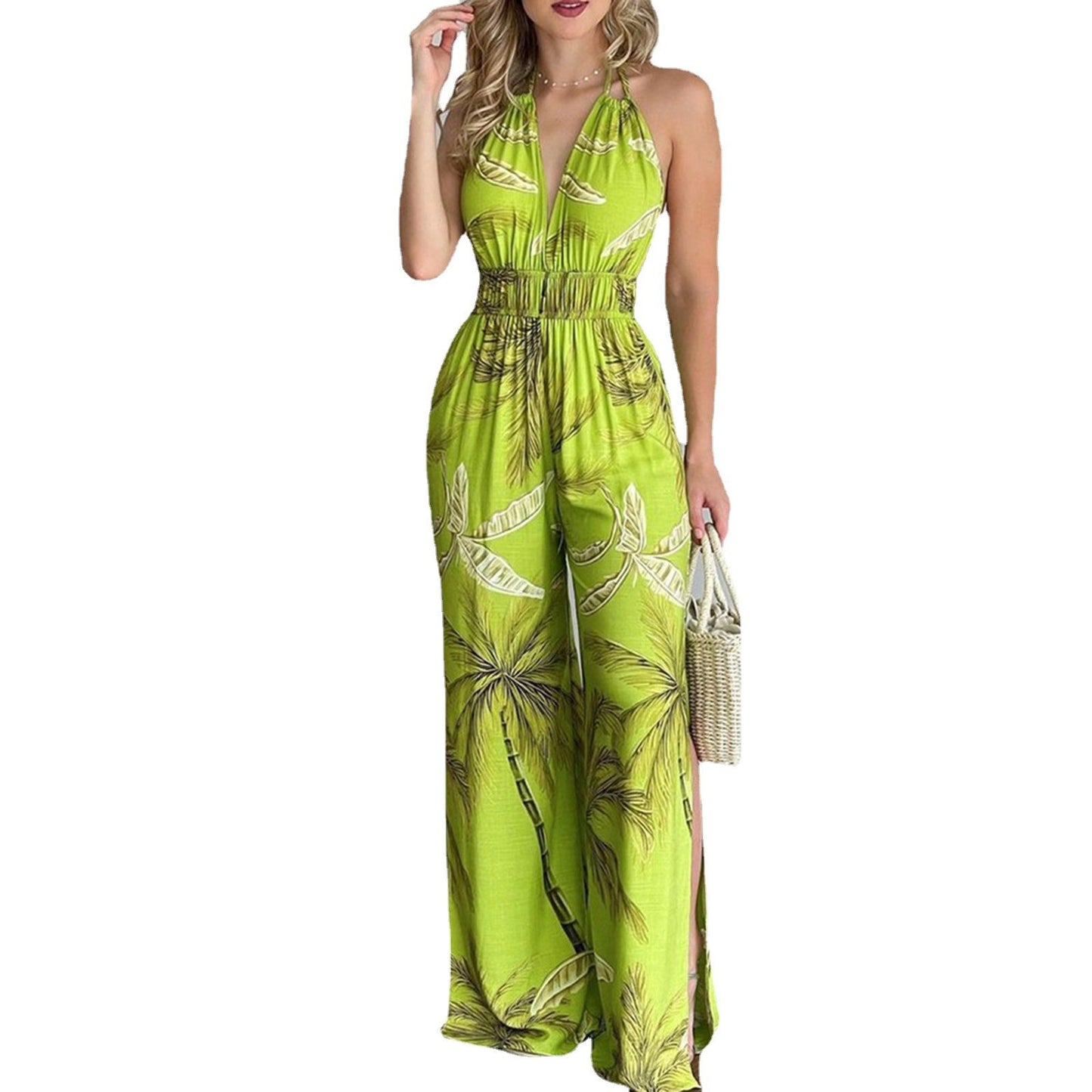 Sexy Floral Print Halter Women Jumpsuits-STYLEGOING