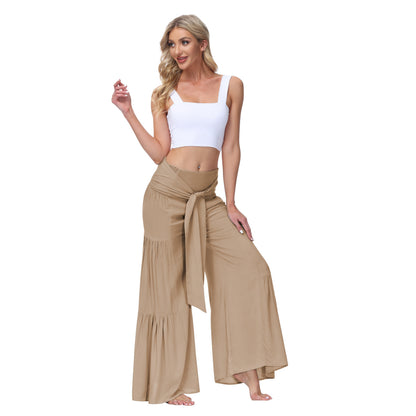 Casual Elastic Waist Wide Legs Pants