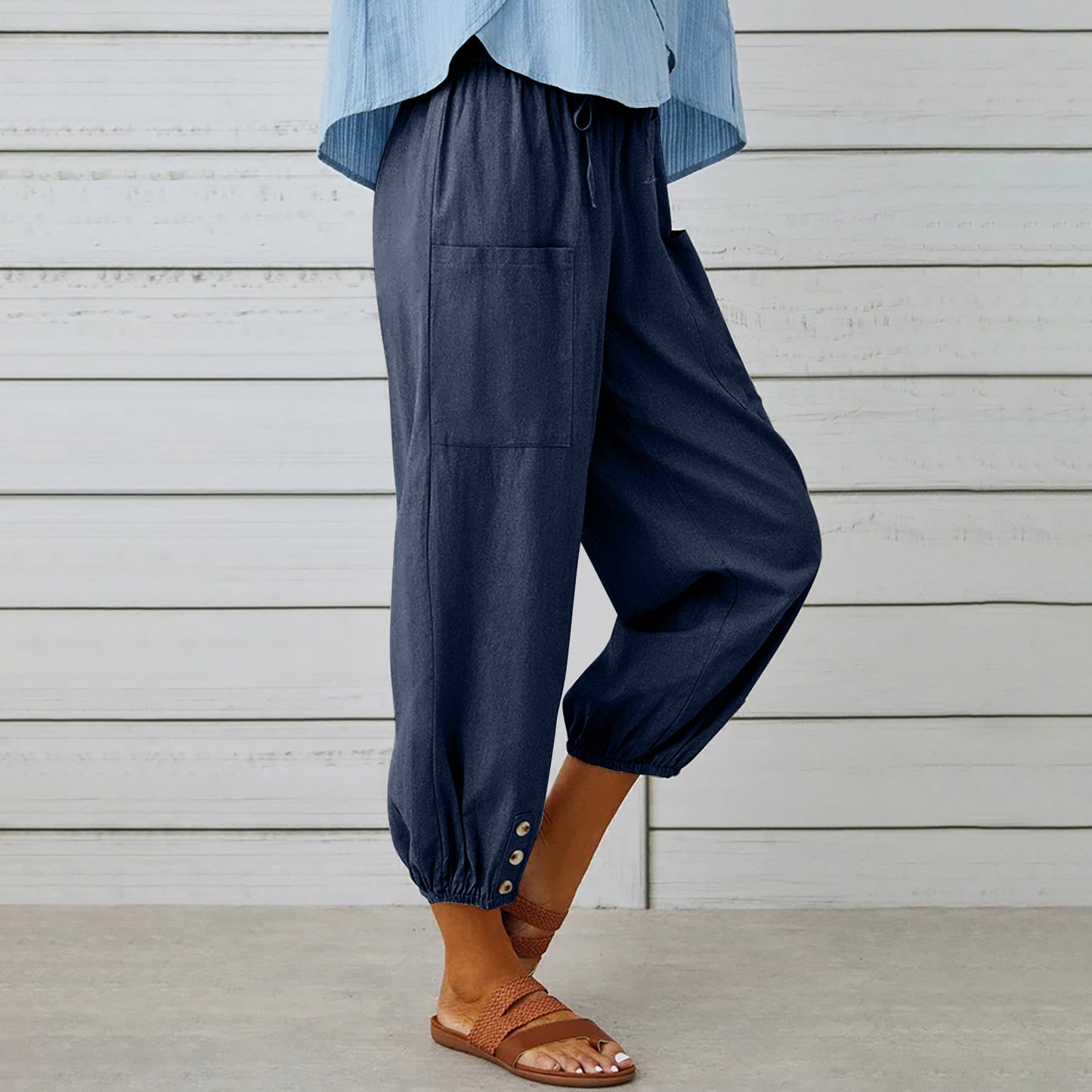 Casual High Waist Linen Wide Legs Pants for Women