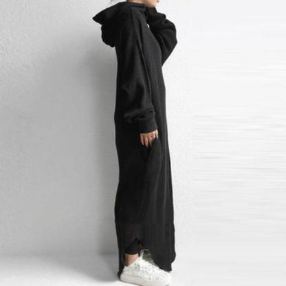 Women Casual Zipper Fall Long Hoody Dresses-STYLEGOING