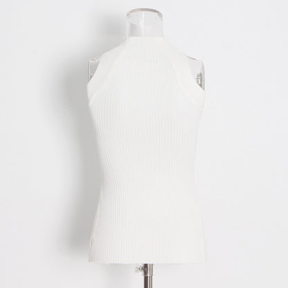 Designed High Neck Irregular Women Knitted Tank Tops