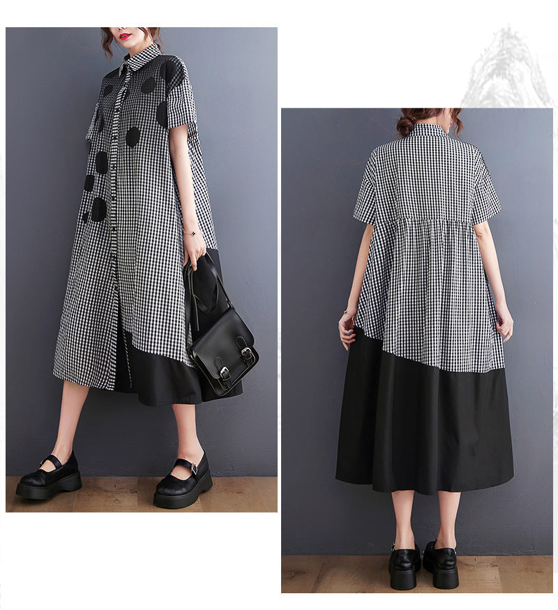 Vintage Dot Print Women Long Shirts Dresses