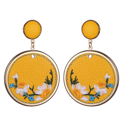 Vintage Pu Leather Embroidery Ethnic Earrings for Women