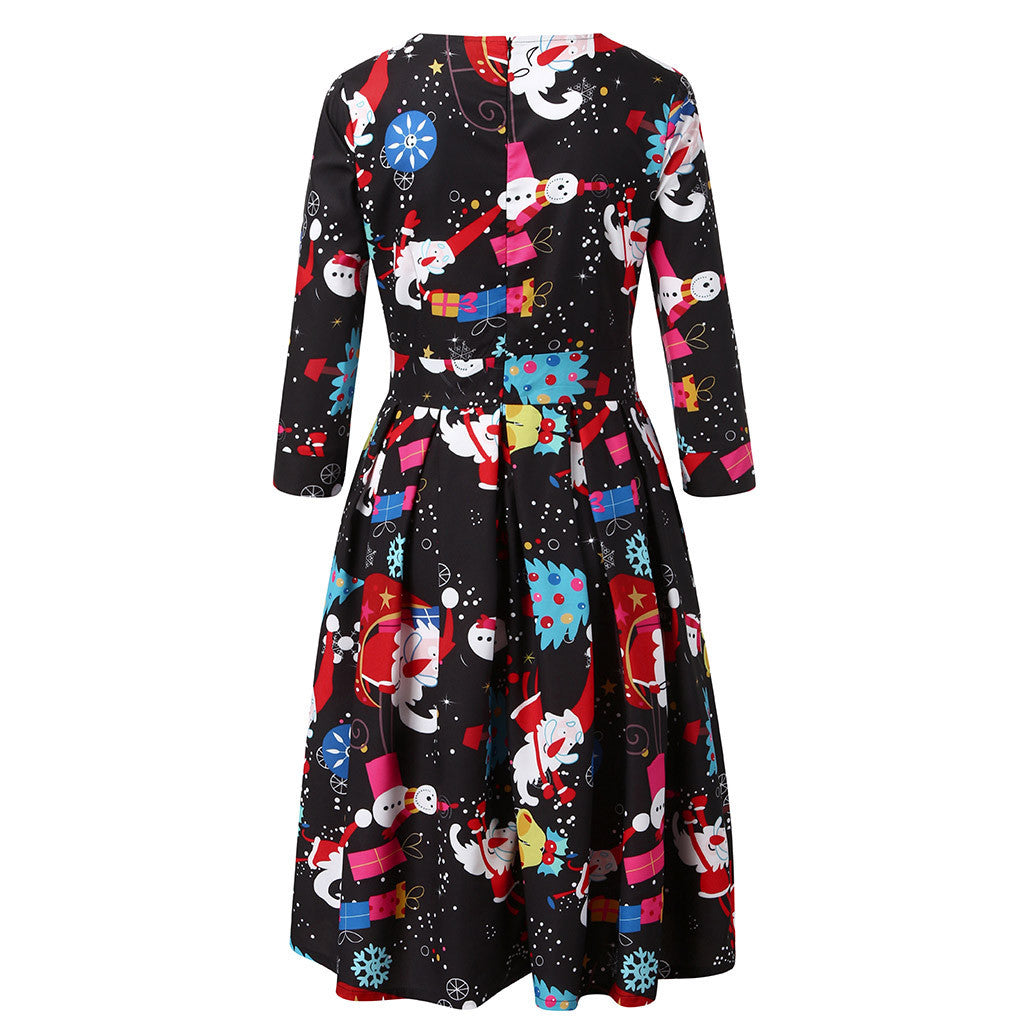 Merry Christmas Round Neck 3/4 Length Short Dresses