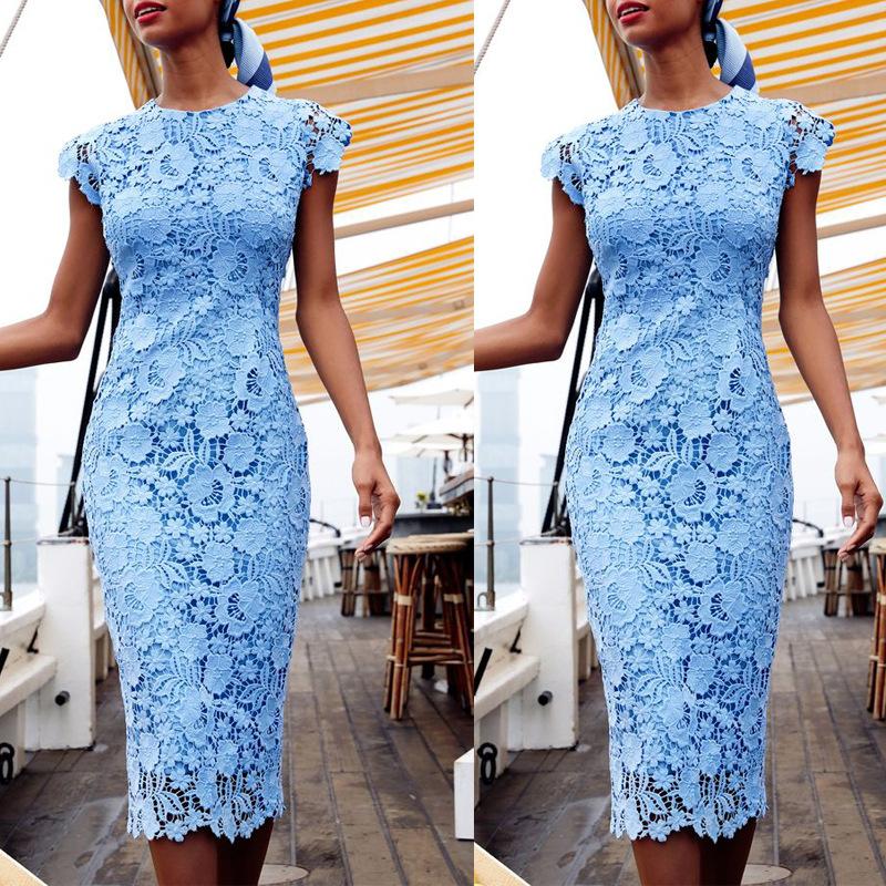 Blue Round Neck Sleeveless Bodycon Dresses-STYLEGOING