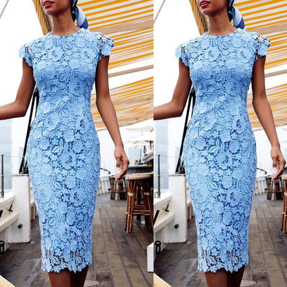 Blue Round Neck Sleeveless Bodycon Dresses-STYLEGOING