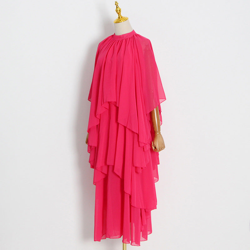 Chiffon High Neck Ruffle Women Long Holiday Dresses
