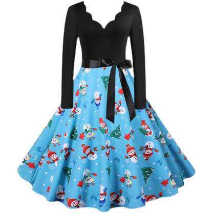 Blue Long Sleeves Snowman Christmas Dresses