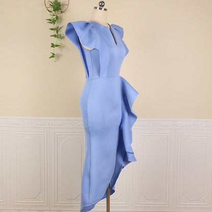 Irregular Women High Waist Ruffled Plus Sizes Dresses