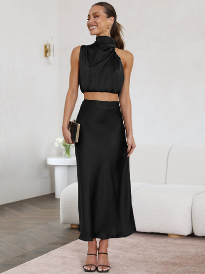 Sexy High Neck Tops and Long Skirts Two Pieces Evening Dresses