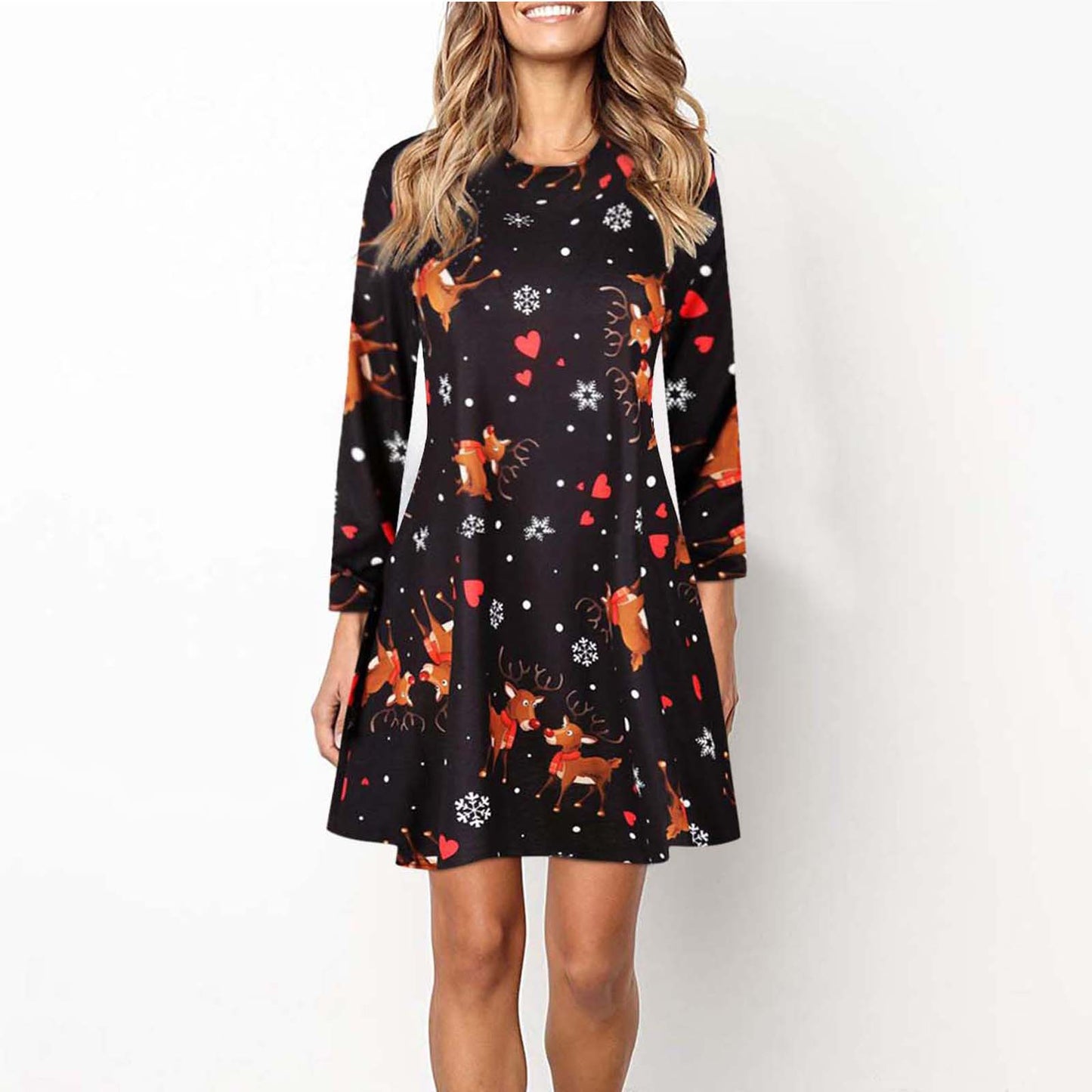 Merry Christmas Santa Claus Women Long Sleeves Dresses