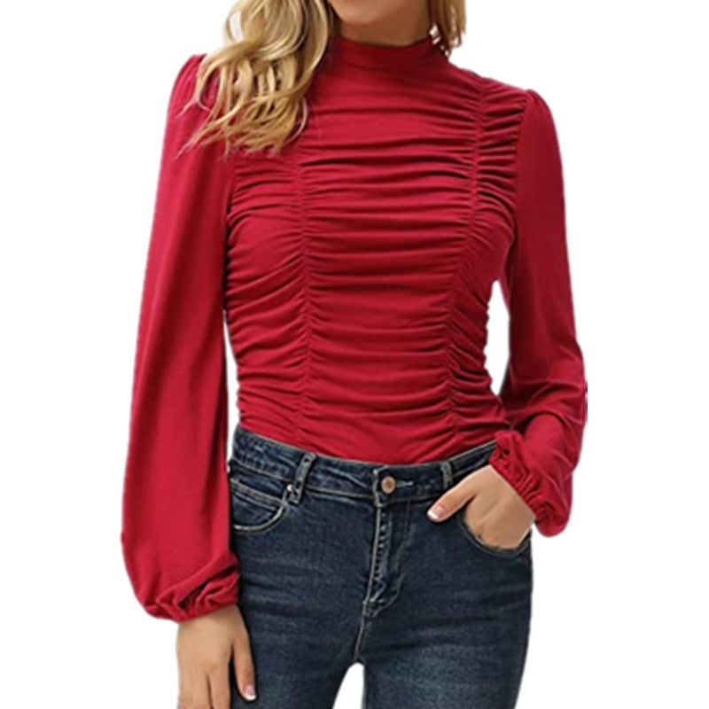 Spring High Neck Women Tight Long Sleeves T Shirts