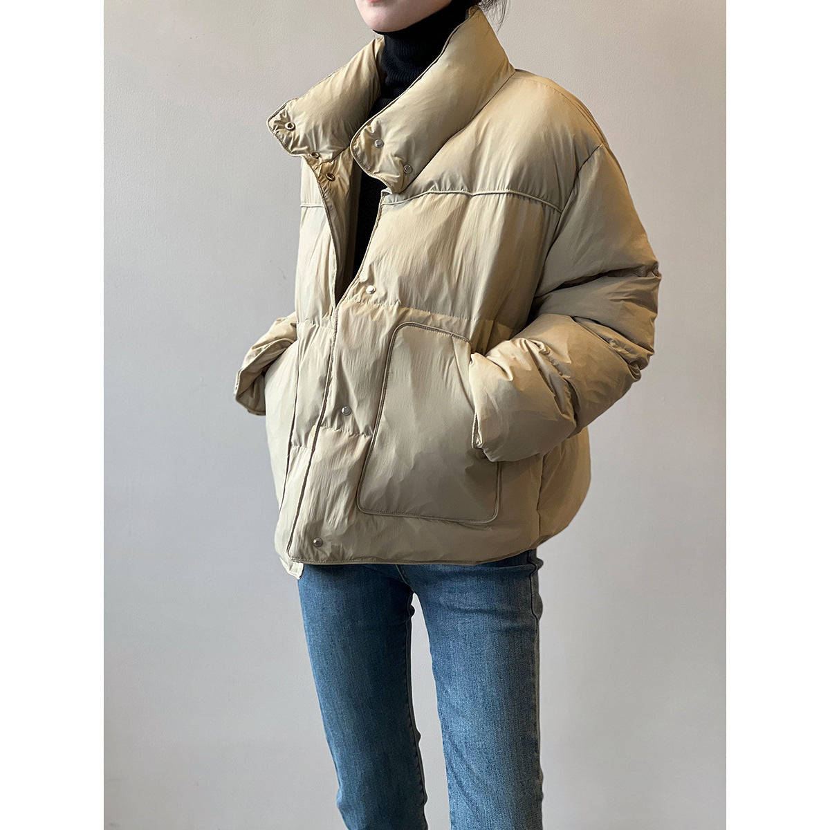 Winter Stand Collar Warm Cotton Short Coats for Women