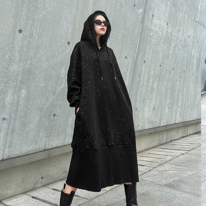 Black Velvet Long Sleeves Hoodies Cozy Dresses