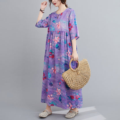 Ethinc Line Summer Half Sleeves Women Long Dresses