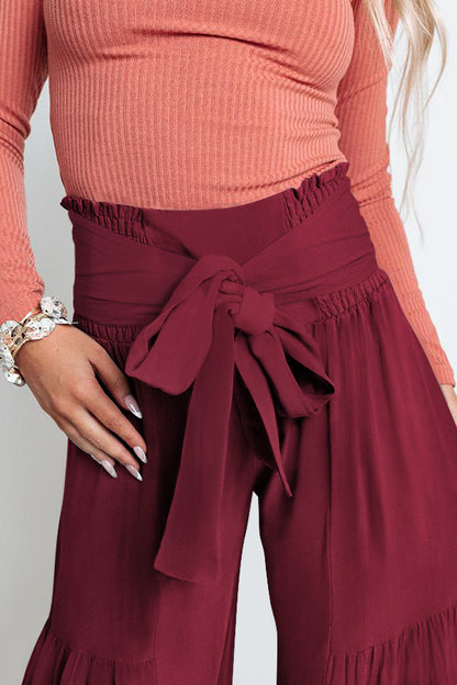 Casual Elastic Waist Wide Legs Pants