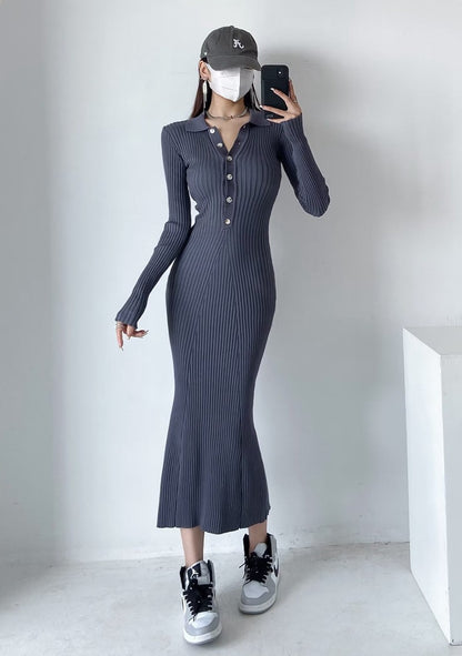 Sexy Polo Neckline Knitted Long Mermaid Dresses
