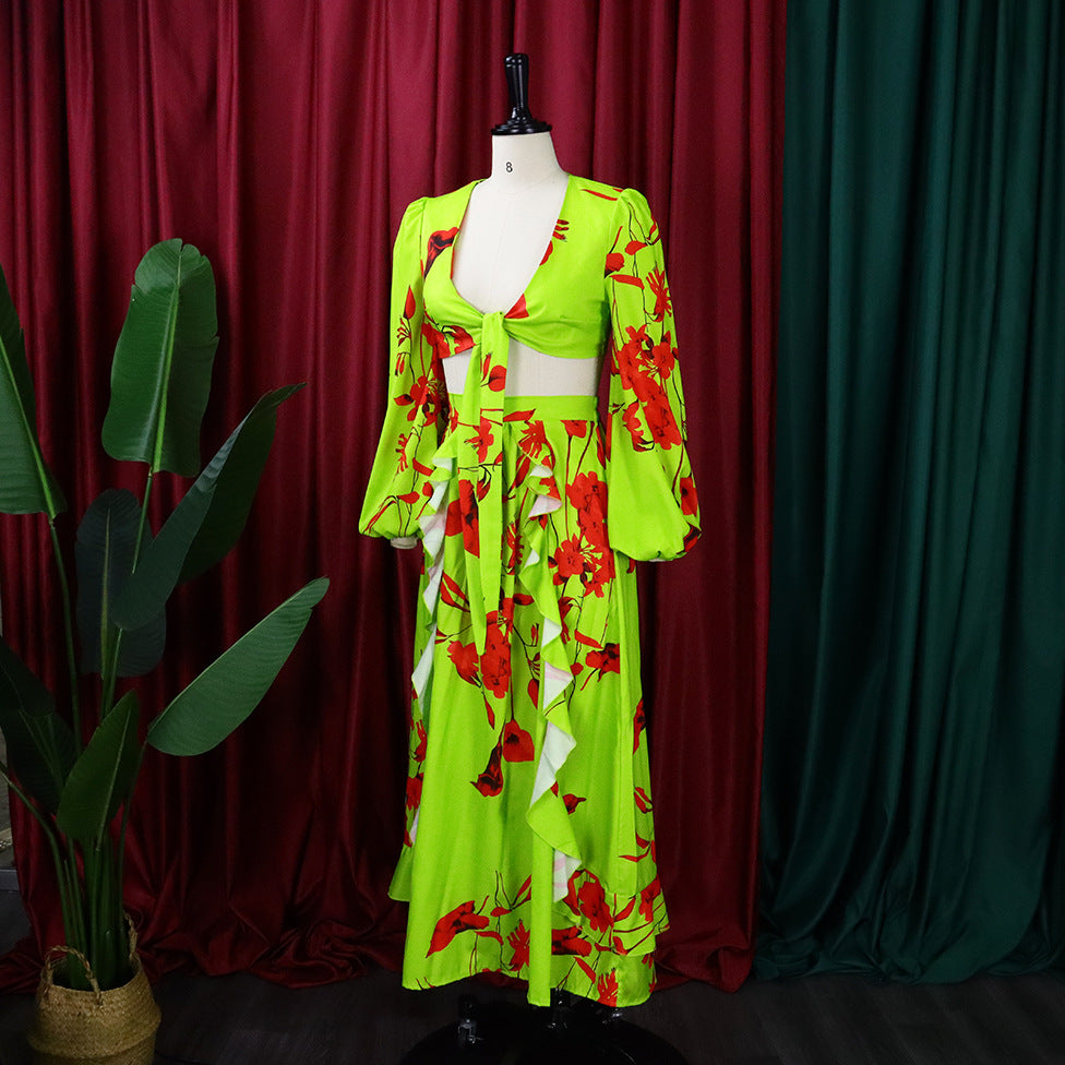 Sexy Summer Short Top and Long Skirts Suits