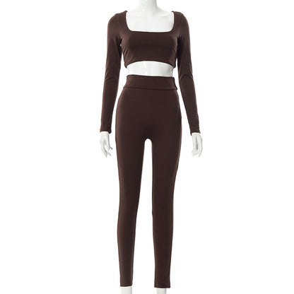 Women High Waist Legging Pants and Long Sleeves Short Tops