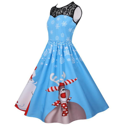 Merry Christmas Fashion Women Lace Sleeves Dresses