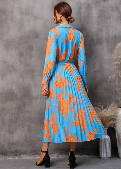 Elegant Floral Print Long Sleeves Fall Dresses