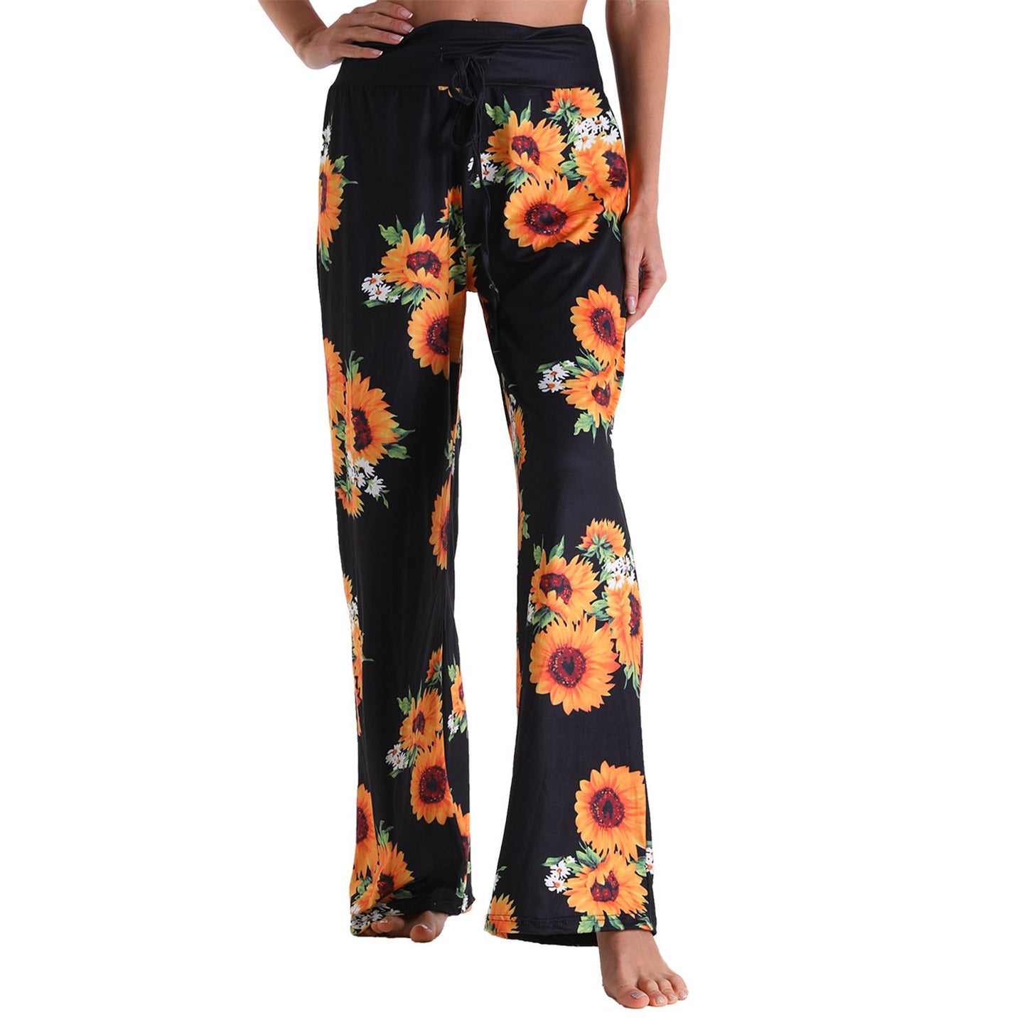 Casual Floral Print Women High Waist Trousers for Homewear