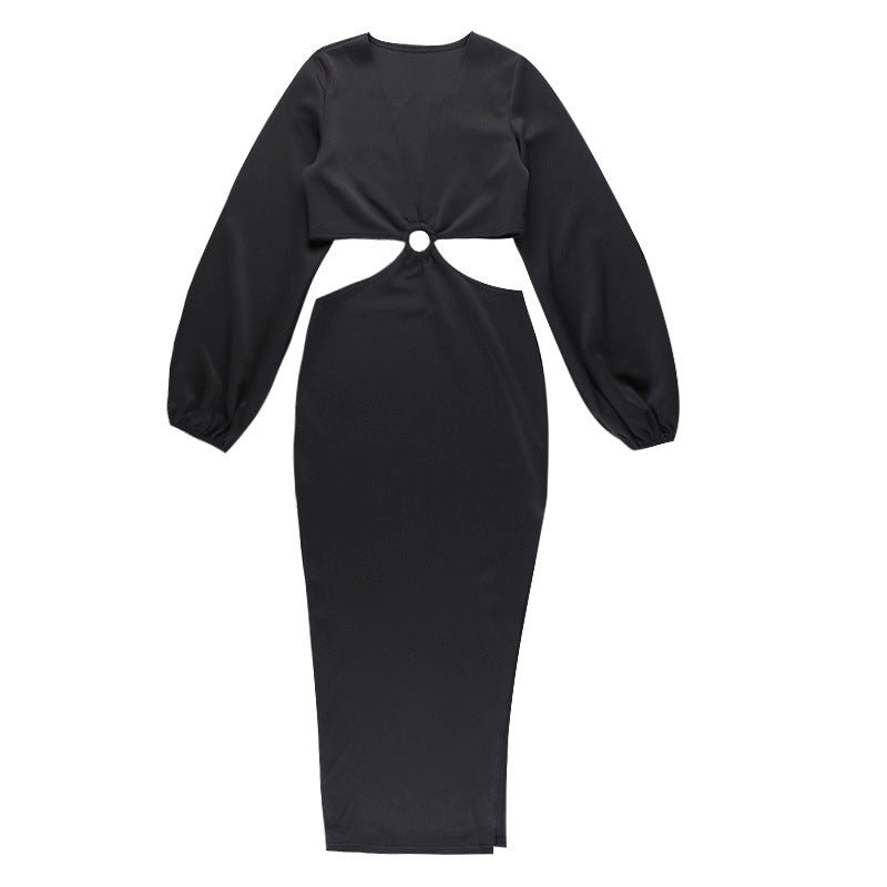 Sexy Long Sleeves Waist Baring Party Dresses