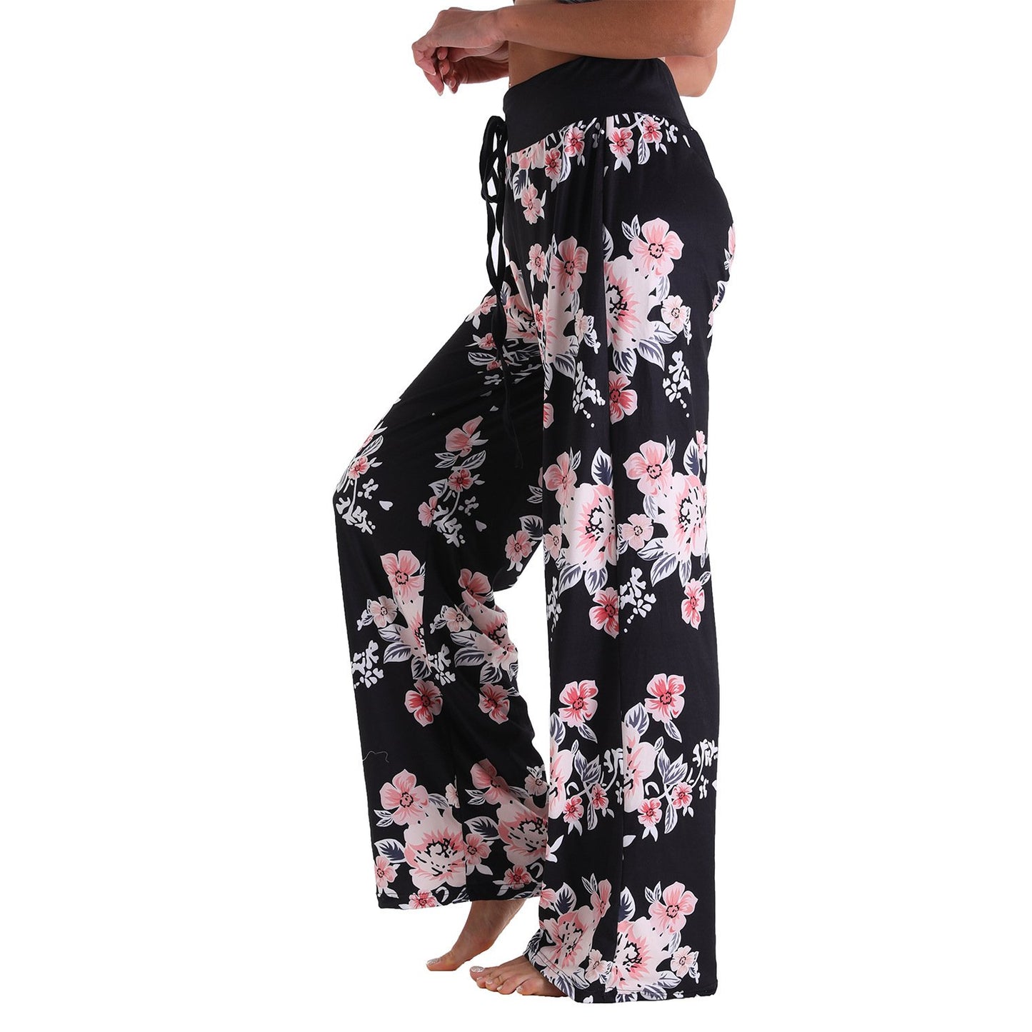Casual Floral Print Women High Waist Trousers for Homewear