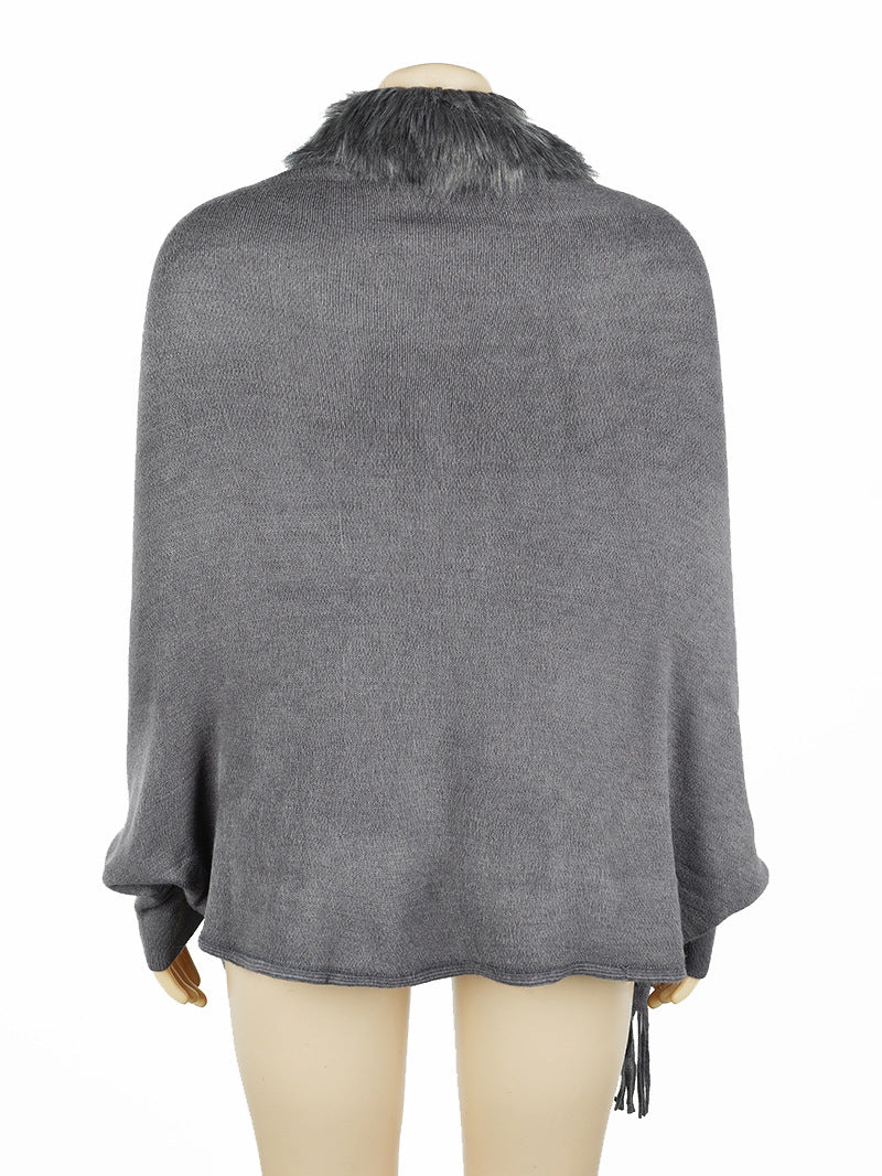 Women Winter Tassels Fur Collar Cardigan Overcoat