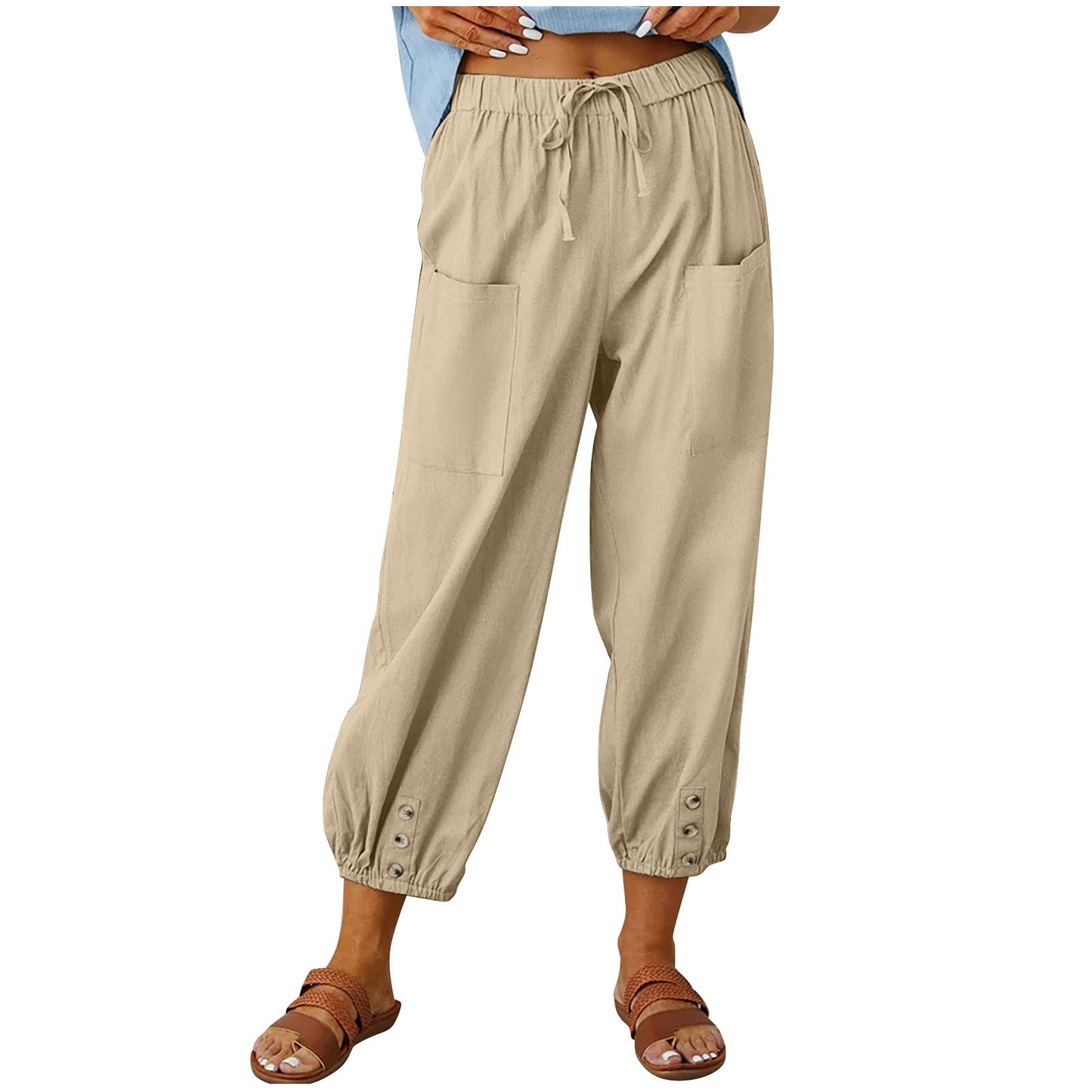 Casual High Waist Linen Wide Legs Pants for Women